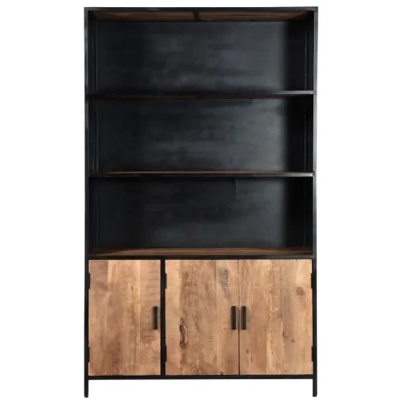 Anglet-buffet Haut 3 Portes L120cm En Manguier Massif Et Métal Noir