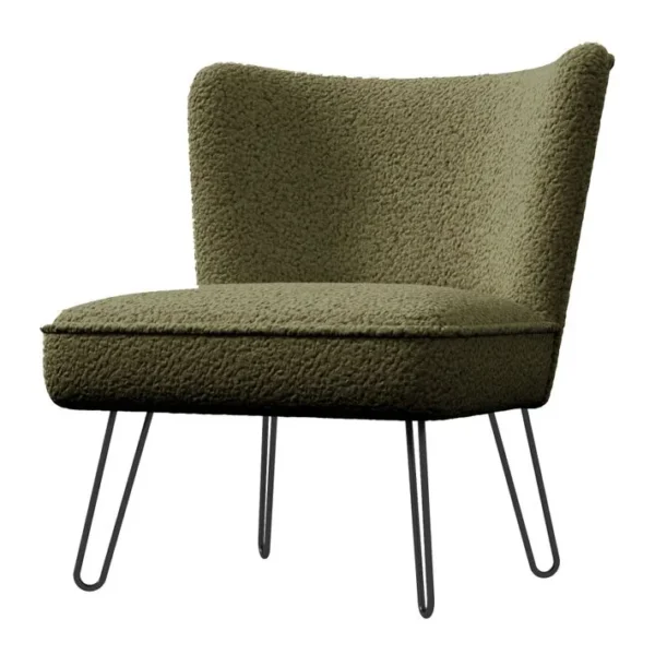 Clark-fauteuil Lounge En Tissu Bouclette Army Et Pieds Métal Noir