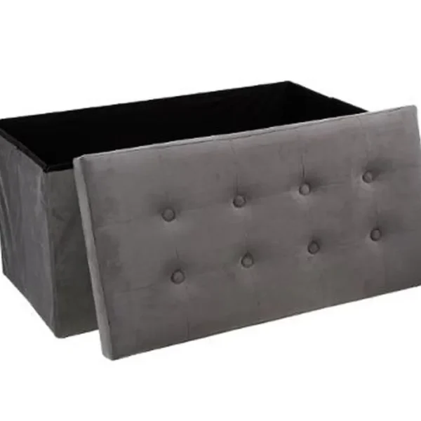 Coffre/pouf Pliable En Mdf Et Polyuréthane Couleur Grise - Dim : L76 X L38 X H38 Cm