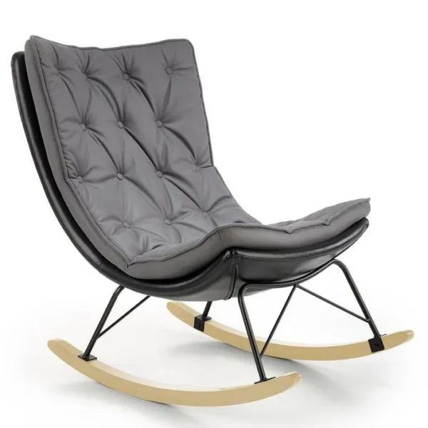 Rocking Chair Design Avec Structure En Métal Noir Et Bois Massif Imagine