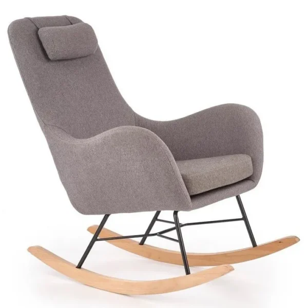 Rocking Chair Style Scandinave Avec Tissu Gris Et Pieds En Métal Et Bois Massif Utopia