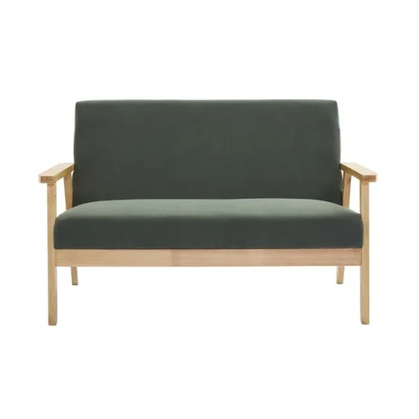 Banquette Canapé 2 Places En Bois Et Tissu Velours Côtelé Coloris Vert Kaki. Isak. L 114 X P 69.5 X