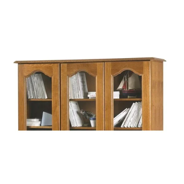 Vitrine Bibliothèque Chêne 3 Portes Vitrées 12 Niches L 120.6 H 182.2 P 33 Cm