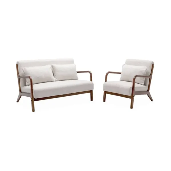 Banquette 2 Places + Fauteuil Bouclette En Bois Dhévéa Teinté Noyer Clair