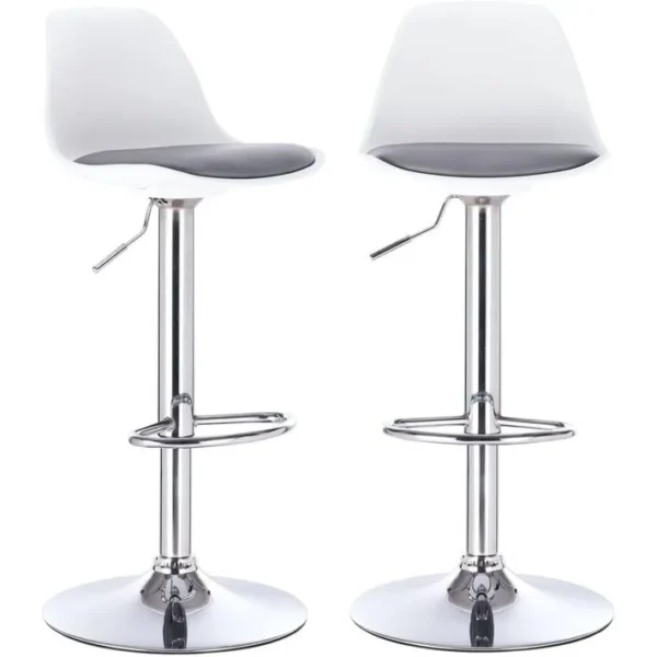 Lot 2 Tabourets De Bar Design Coussin Simili Pivotant Hauteur Réglable SIG (blanc Gris)