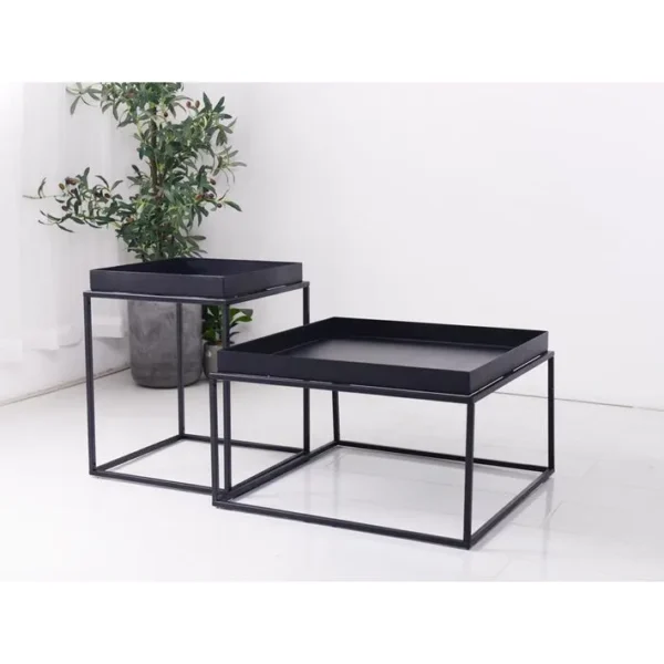 Bout De Canapé Table Basse Métal Noir Mat Style Industriel 40x40x45cm