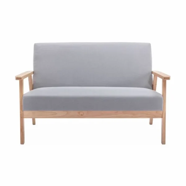 Banquette Et Fauteuil En Bois Et Tissu Gris Clair. Isak. L 114 X L 69.5 X H 73cm