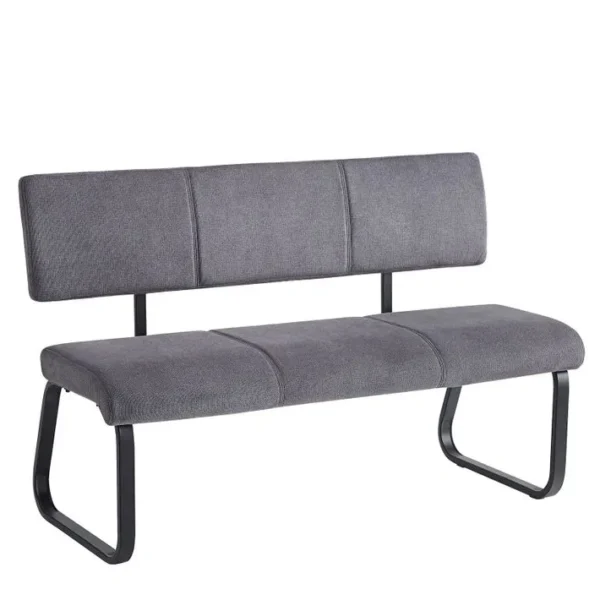 Banc Design Avec Dossier Vilas, En Tissu Gris Foncé Et Piètement En Métal Noir