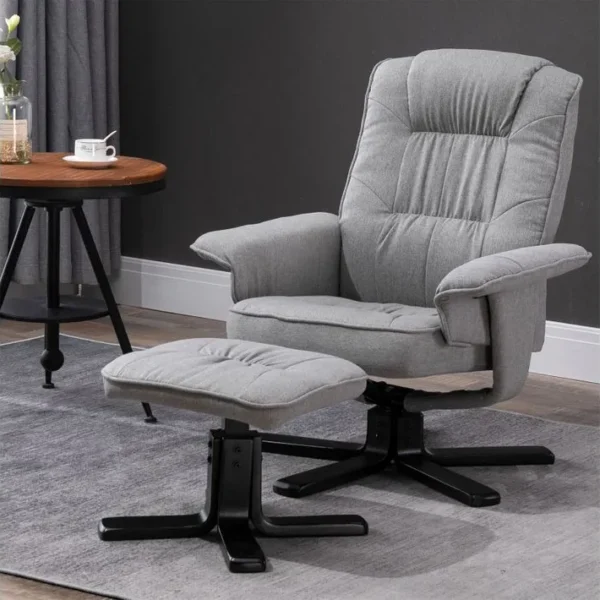 Fauteuil De Relaxation Avec Repose-pieds Charly, En Tissu Gris Et Pieds Noir