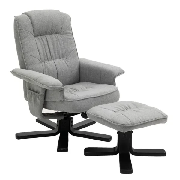 Fauteuil De Relaxation Avec Repose-pieds Charly, En Tissu Gris Et Pieds Noir