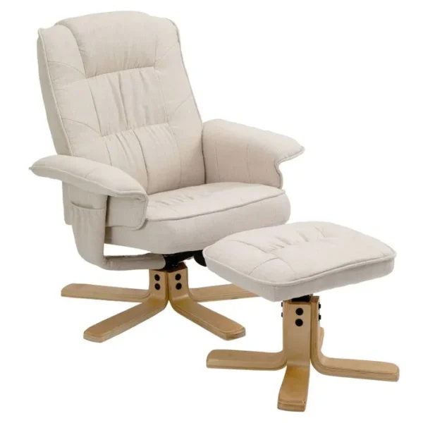 Fauteuil De Relaxation Avec Repose-pieds Charly, En Tissu Beige