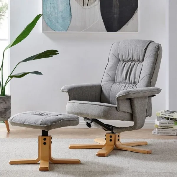 Fauteuil De Relaxation Avec Repose-pieds Charly, En Tissu Gris