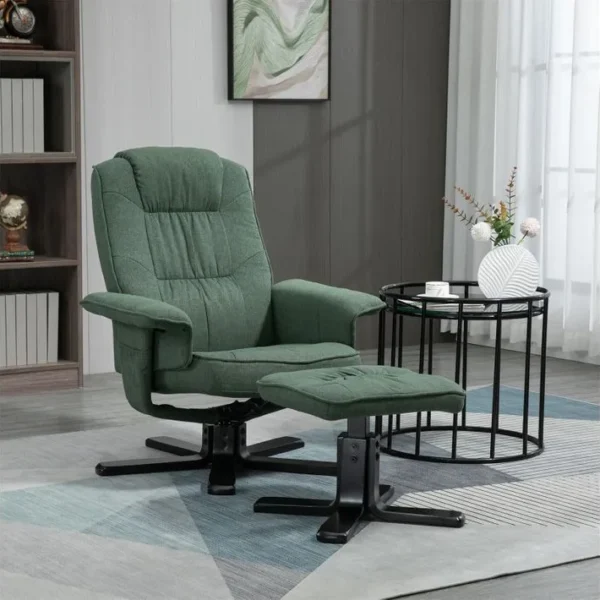 Fauteuil De Relaxation Avec Repos-pieds Charly, En Tissu Vert Et Pieds Noirs