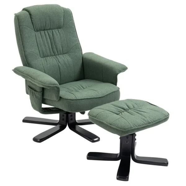 Fauteuil De Relaxation Avec Repos-pieds Charly, En Tissu Vert Et Pieds Noirs