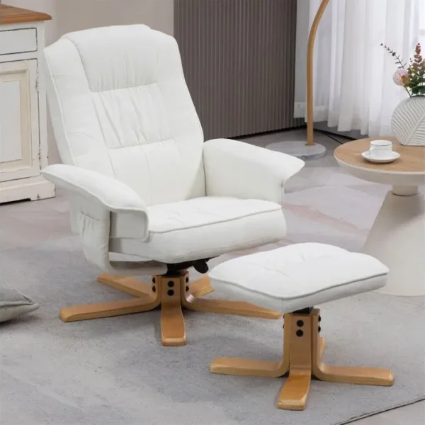 Fauteuil De Relaxation Avec Repose-pieds Charly, En Tissu Blanc