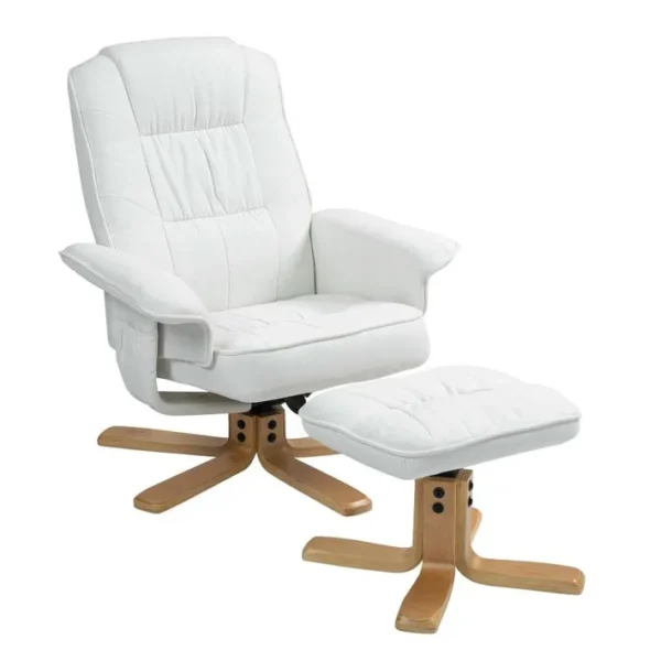 Fauteuil De Relaxation Avec Repose-pieds Charly, En Tissu Blanc