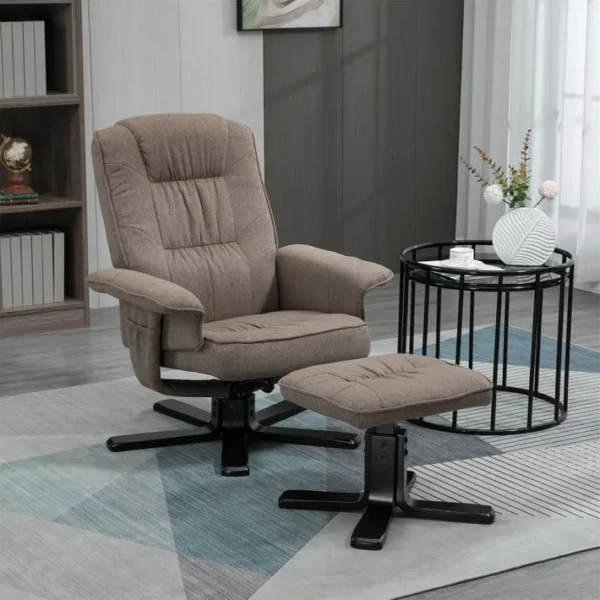 Fauteuil De Relaxation Avec Repose-pieds Charly, En Tissu Brun Et Pieds Noirs