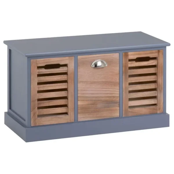 Banc De Rangement Trient, 3 Caisses, Gris Et Finition Bois Naturel