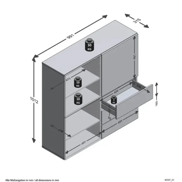 Armoire Avec 3 Tiroirs Et 3 Portes 99x31,5x101,2 Cm Bleu