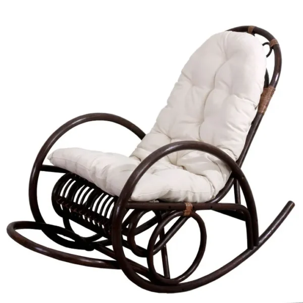 Rocking-chair Fauteuil à Bascule Hwc-c40, Bois Marron ~ Coussin Blanc