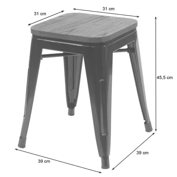 2x Tabouret Hwc-a73, Avec Siège En Bois, Métal, Style Industriel ~ Blanc