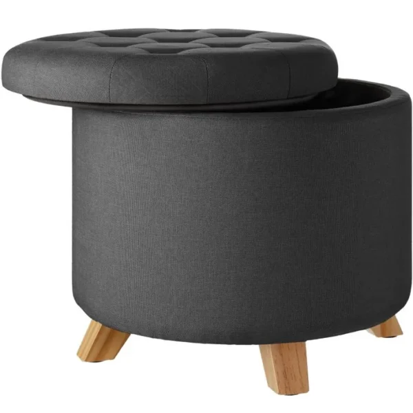 Tabouret Avec Coffre De Rangement Aspect Lin Suna Capitonné - Gris Foncé