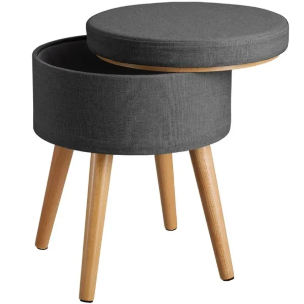 Tabouret Avec Coffre De Rangement Yara Aspect Lin Transformable - Gris Foncé