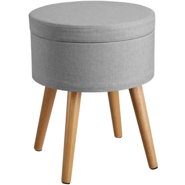 Tabouret Avec Coffre De Rangement Yara Aspect Lin Transformable - Gris Clair