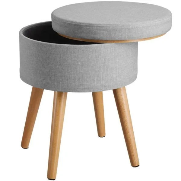 Tabouret Avec Coffre De Rangement Yara Aspect Lin Transformable - Gris Clair