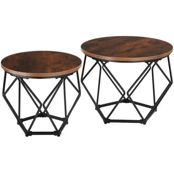 2 Tables Basses Benham - Bois Foncé Industriel, Rustique