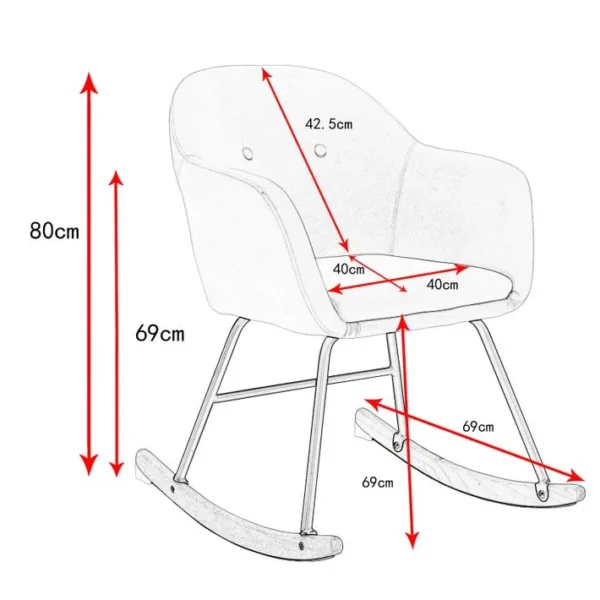 Chaise À Bascule En Velours.fauteuil Relax Avec Pieds En Acier+patin En Bois.crème