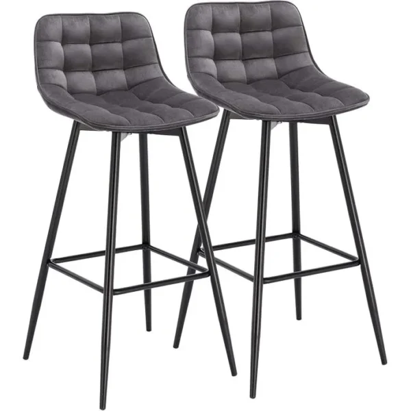 Lot De 2 Tabouret De Bar Avec Repose-pieds-tabouret Pour Bar/bistro- En Velours + Métal-gris Foncé