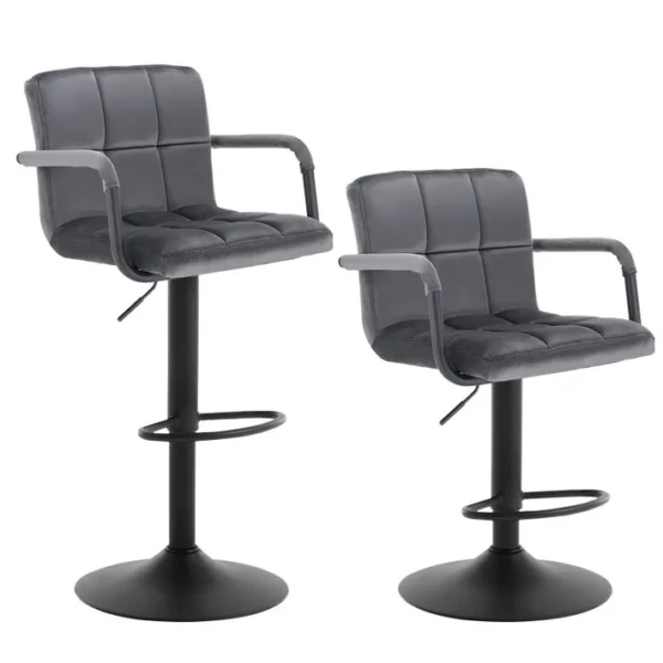 Lot De 2 Tabourets De Bar Avec Dossier-siège Bien En Velours-pieds En Métal-gris Foncé