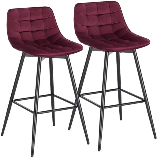 Lot De 2 Tabourets De Bar Avec Repose-pieds-tabourets Pour Bar-bistro-en Velours + Métal-bordeaux