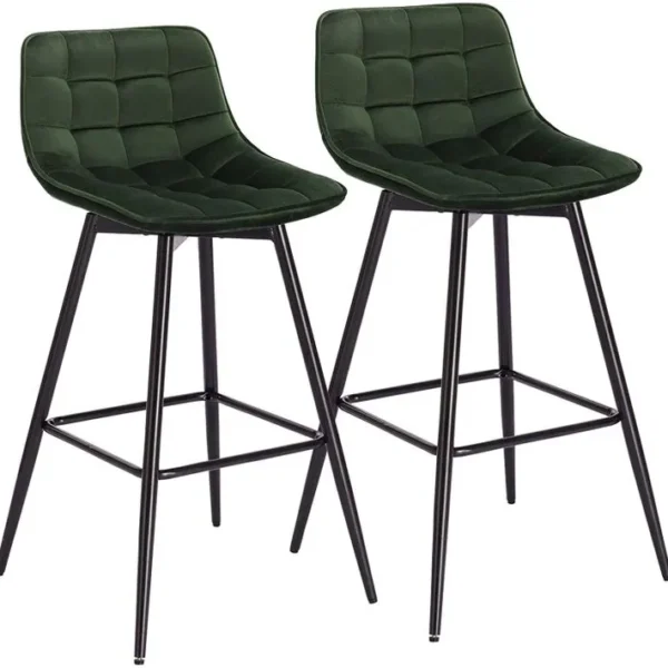 Lot De 2 Tabourets De Bar Avec Repose-pieds-tabourets Pour Bar-bistro-en Velours + Métal-vert Foncé