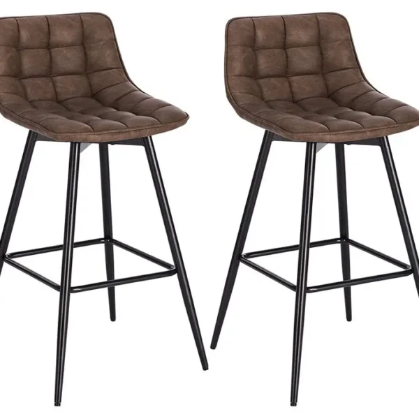 Lot De 2 Tabourets De Bar Avec Repose-pieds-tabourets Bar-bistro-en Similicuir + Métal-brun