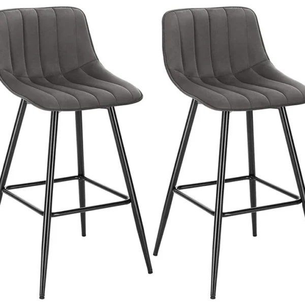 Lot De 2 Tabourets De Bar Avec Repose-tabouret De Bistro Siège En Velours-pieds En Métal-gris Foncé