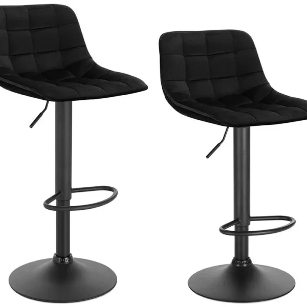 Lot De 2 Tabourets De Bar En Velours Et Métal-chaises De Comptoir Et Rotatif-noir