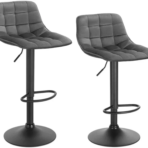 Lot De 2 Tabourets De Bar En Velours Et Métal-chaises De Comptoir Et Rotatif-gris Foncé