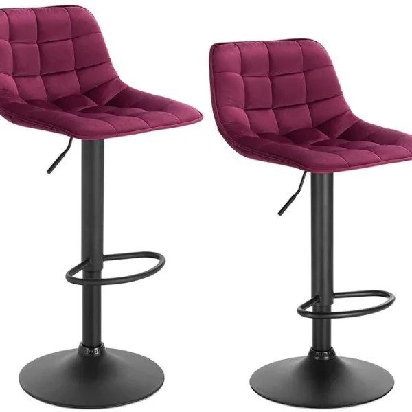 Lot De 2 Tabourets De Bar En Velours Et Métal-chaises De Comptoir Et Rotatif-bordeaux