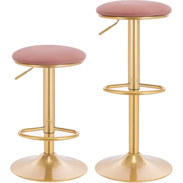 Lot De 2 Tabouret De Bar Avec Repose-pieds -tabouret Rond Haut Métallique Hauteur -rose + Or