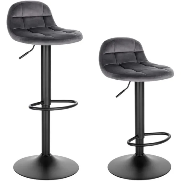 Lot De 2 Tabouret De Bar En Velours-hauteur Réglable 62-83cm-pivotant à 360°-gris Foncé