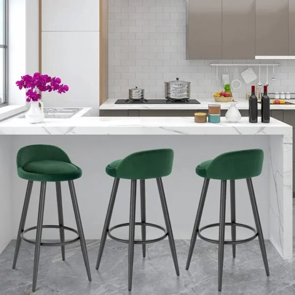 Lot De 2 Tabouret De Bar En Velours-tabouret De Comptoir Avec Repose-pieds En Métal-vert Foncé