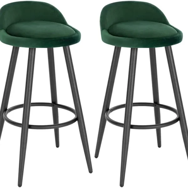 Lot De 2 Tabouret De Bar En Velours-tabouret De Comptoir Avec Repose-pieds En Métal-vert Foncé