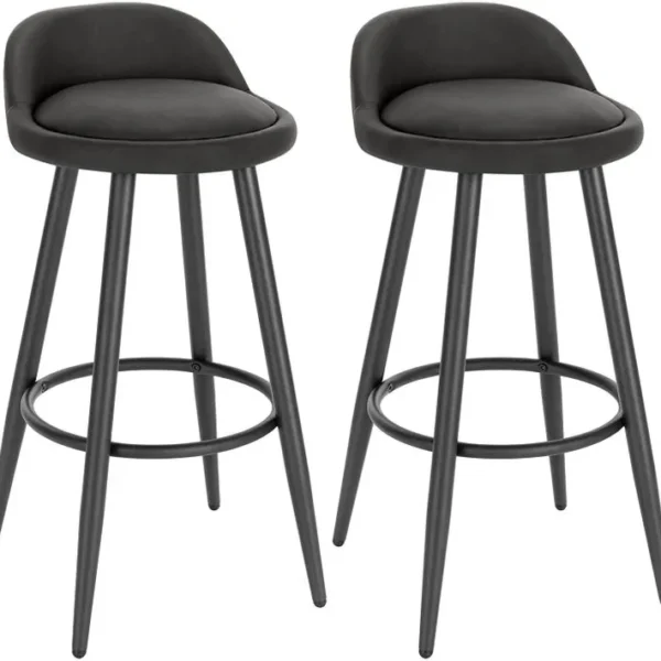 Lot De 2 Tabouret De Bar-tabouret De Comptoir Avec Dossier Et Repose-en Similicuir+métal-anthracite