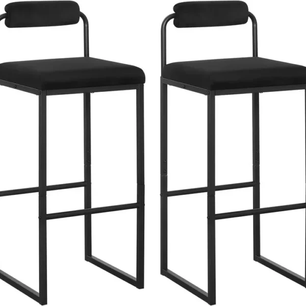 Lot De 2 Tabourets De Bar En Velours Et Métal-chaise Haute Bar-design Moderne-noir