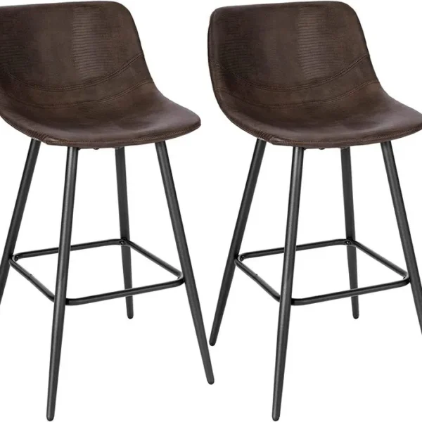 Lot De 2 Tabourets De Bar Avec Assise Rembourrée-chaise Haute Cuisine En Similicuir-brun