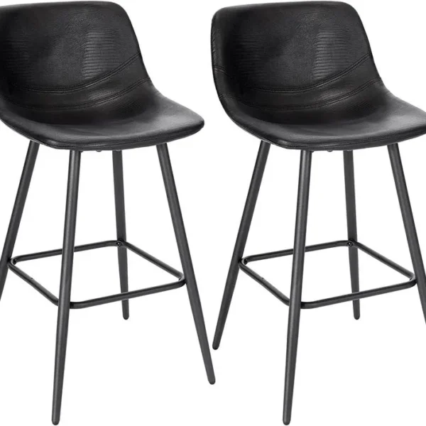 Lot De 2 Tabourets De Bar Avec Assise Rembourrée-chaise Haute Cuisine En Similicuir-noir