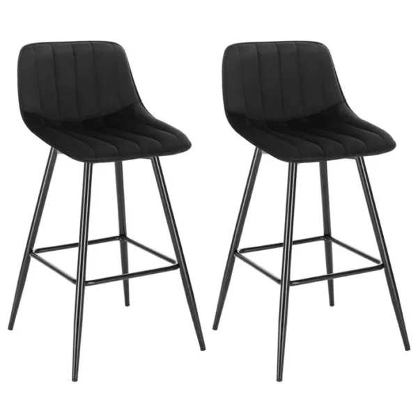 Lot De 2 Tabourets De Bar En Velours Avec Repose-pieds. Pieds En Métal. Noir