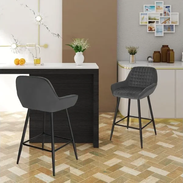 Design Chaise Haute Pour Bar. Tabourets De Bar En Velours Lot De 2. Cadre En Métal. Gris Foncé